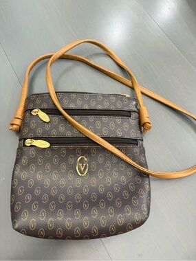 Gianni Valentino Brown Monogram Crossbody Bag with Tan Strap